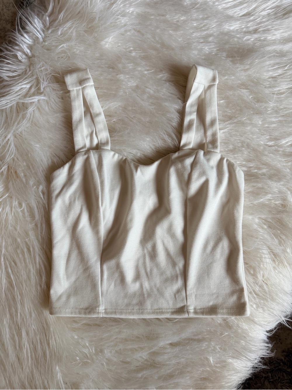 Cream Square-Neck Crop Tank Top